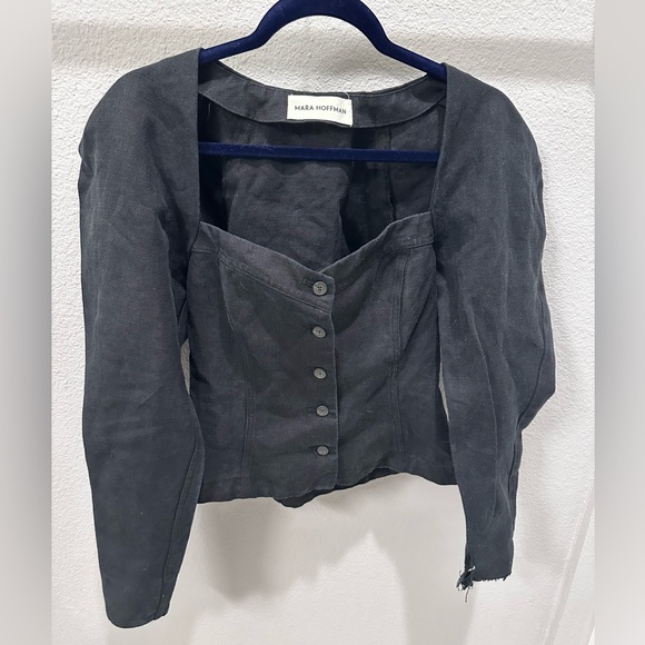 Mara Hoffman Tops - Mara Hoffman black linen button puff shoulder top flawed